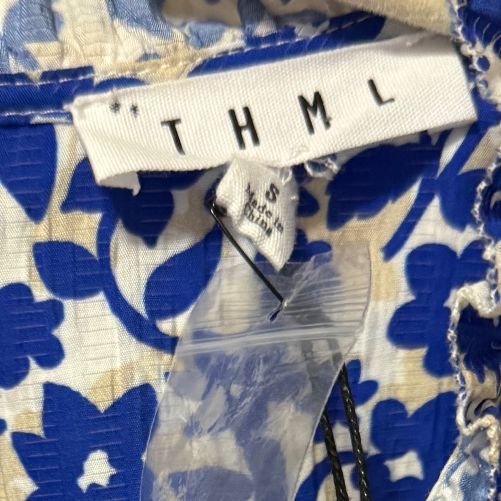 THML Blue Floral Blouse with Multicolor Sleeves - Picture 6 of 6